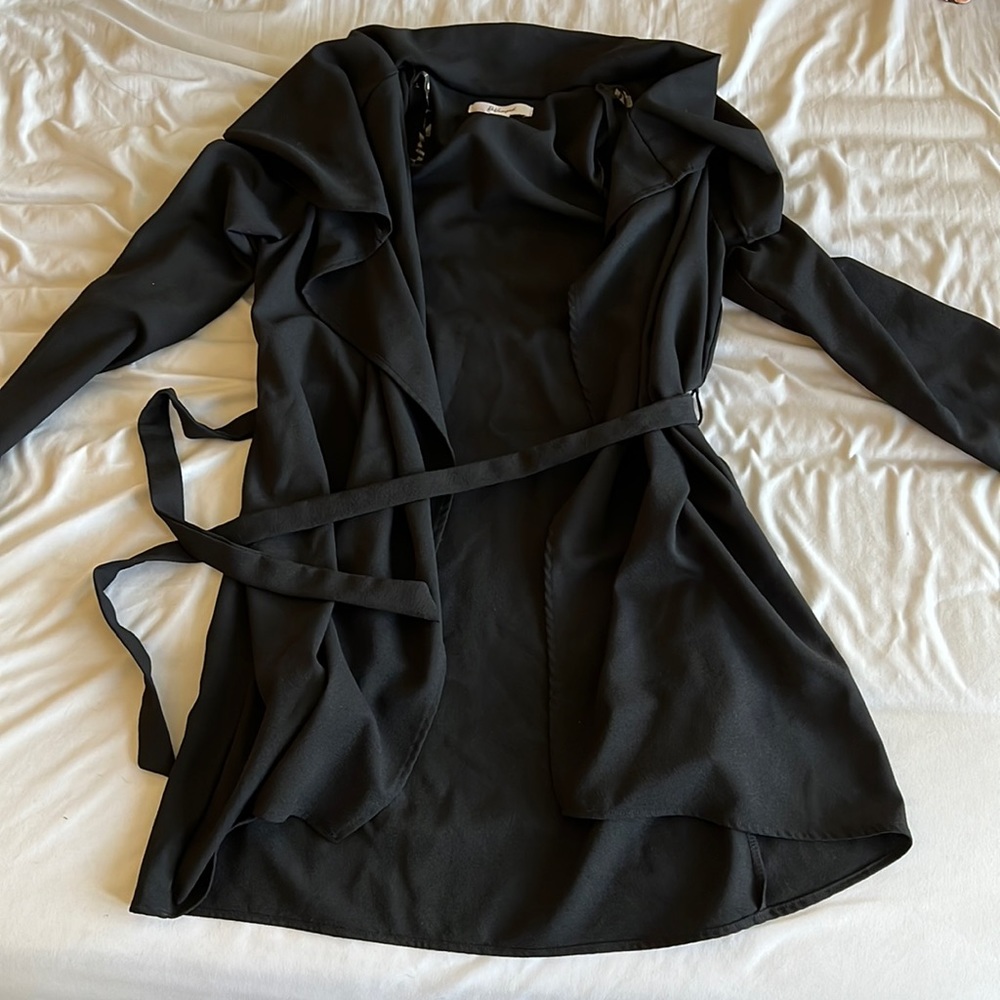 Nice all black work cardigan with tie straps.